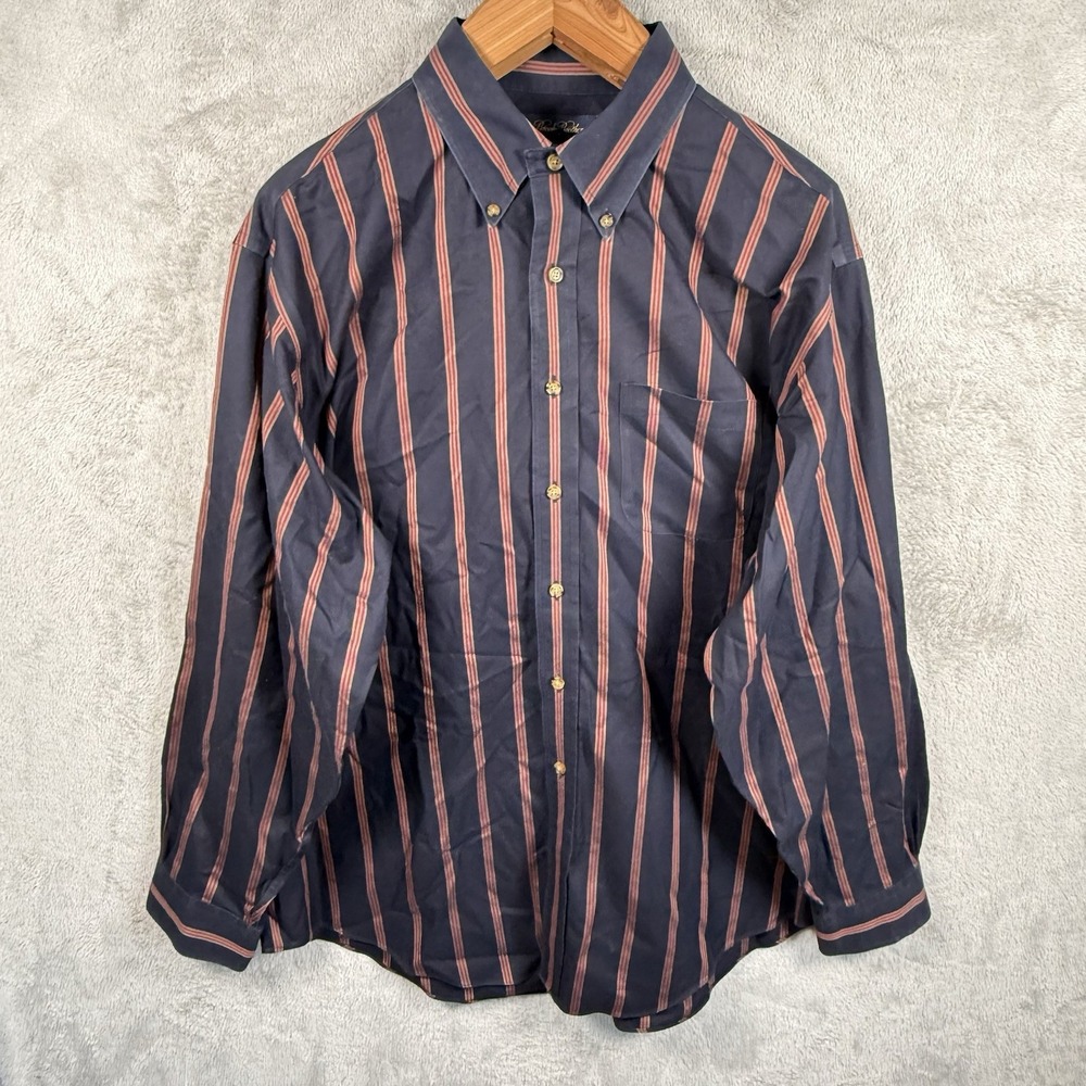 Brooks Brothers Button Down Shirt Mens XL Navy Blue Red Pinstripe Preppy Modern